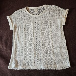 Chico's Size 1 (M) Ivory Lace Blouse Unlined Short Sleeved